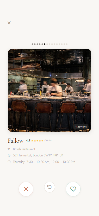 Nibbl solo swiping — swipe through nearby restaurants