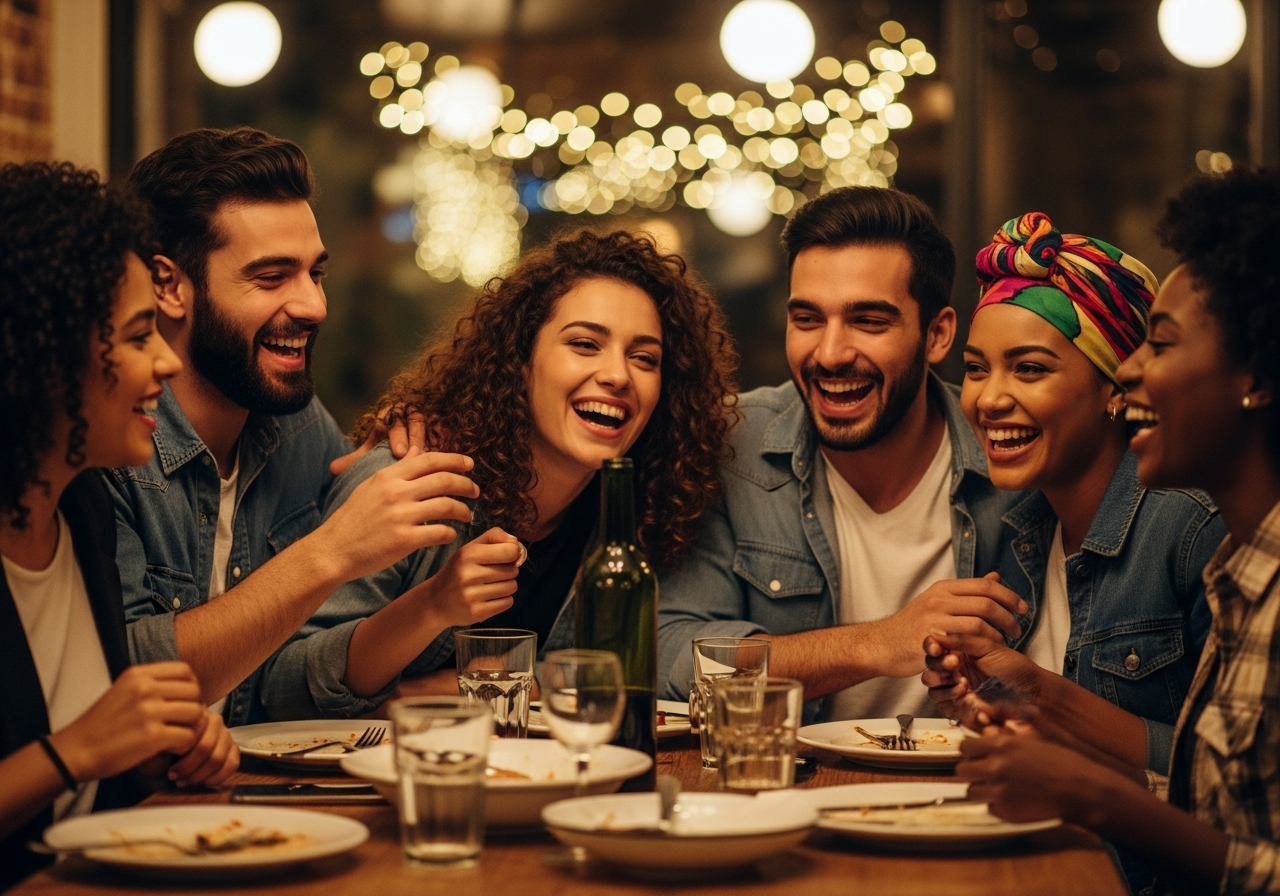 Group of friends enjoying a meal together